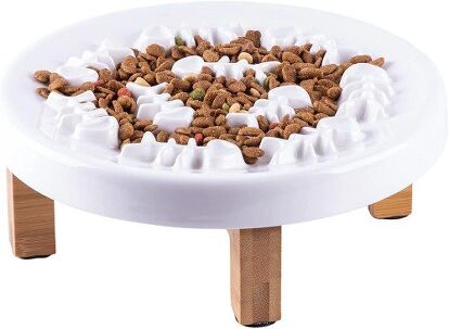 white ceramic cat slow feeder dish